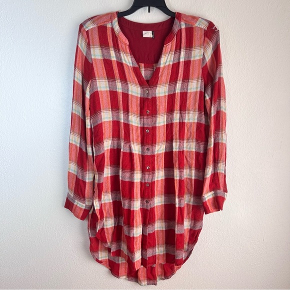 Anthropologie Akemi + Kin Lucie Plaid Tunic Red Oversized Size Small Long Line - Picture 2 of 9